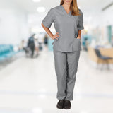Maxbell Scrubs Set for Women Breathable Scrub Top and Pants Set Nurse Uniform Gray L