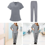 Maxbell Scrubs Set for Women Breathable Scrub Top and Pants Set Nurse Uniform Gray L