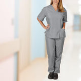 Maxbell Scrubs Set for Women Breathable Scrub Top and Pants Set Nurse Uniform Gray XXL