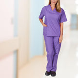 Maxbell Scrubs Set for Women Breathable Scrub Top and Pants Set Nurse Uniform Purple S