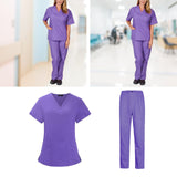 Maxbell Scrubs Set for Women Breathable Scrub Top and Pants Set Nurse Uniform Purple M