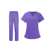 Maxbell Scrubs Set for Women Breathable Scrub Top and Pants Set Nurse Uniform Purple L
