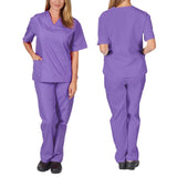 Maxbell Scrubs Set for Women Breathable Scrub Top and Pants Set Nurse Uniform Purple L