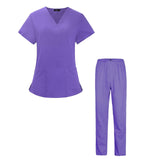 Maxbell Scrubs Set for Women Breathable Scrub Top and Pants Set Nurse Uniform Purple XL