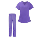 Maxbell Scrubs Set for Women Breathable Scrub Top and Pants Set Nurse Uniform Purple XXL
