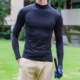 Maxbell Golf Men Ice Silk Shirt Golf Bottoming Shirts Sunscreen Tops for Golfing Black M