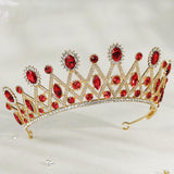 Maxbell Rhinestone Tiara Wedding Bride Headpieces Dress up Alloy Bling Bridal Crown Red