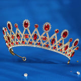 Maxbell Rhinestone Tiara Wedding Bride Headpieces Dress up Alloy Bling Bridal Crown Red