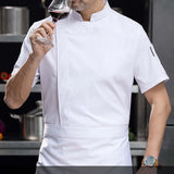 Maxbell Chef Coat Jacket with Pocket Short Sleeve Shirt Breathable Waiter Apparel XL White