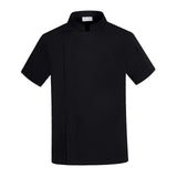 Maxbell Chef Coat Jacket with Pocket Short Sleeve Shirt Breathable Waiter Apparel 3XL Black