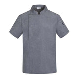 Maxbell Chef Coat Jacket with Pocket Short Sleeve Shirt Breathable Waiter Apparel M Gray