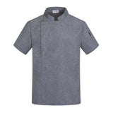 Maxbell Chef Coat Jacket with Pocket Short Sleeve Shirt Breathable Waiter Apparel M Gray