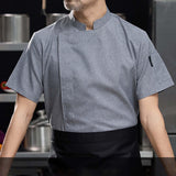 Maxbell Chef Coat Jacket with Pocket Short Sleeve Shirt Breathable Waiter Apparel M Gray