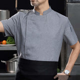 Maxbell Chef Coat Jacket with Pocket Short Sleeve Shirt Breathable Waiter Apparel M Gray