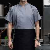 Maxbell Chef Coat Jacket with Pocket Short Sleeve Shirt Breathable Waiter Apparel L Gray