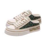 Maxbell Women Backless Slip On Mule Sneakers Breathable Fashion Canvas Shoes Loafers Green 22.5-23