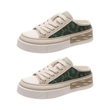 Maxbell Women Backless Slip On Mule Sneakers Breathable Fashion Canvas Shoes Loafers Green 22.5-23