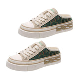 Maxbell Women Backless Slip On Mule Sneakers Breathable Fashion Canvas Shoes Loafers Green 22.5-23