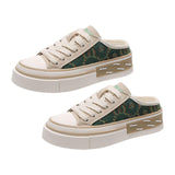 Maxbell Women Backless Slip On Mule Sneakers Breathable Fashion Canvas Shoes Loafers Green 22.5-23