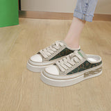 Maxbell Women Backless Slip On Mule Sneakers Breathable Fashion Canvas Shoes Loafers Green 22.5-23
