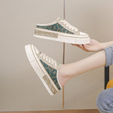 Maxbell Women Backless Slip On Mule Sneakers Breathable Fashion Canvas Shoes Loafers Green 22.5-23