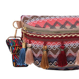 Maxbell Bohemian Fanny Pack Bag Fashionable with Tassels Chest Bag for Running Pink
