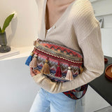 Maxbell Bohemian Fanny Pack Bag Fashionable with Tassels Chest Bag for Running Pink