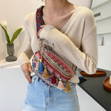 Maxbell Bohemian Fanny Pack Bag Fashionable with Tassels Chest Bag for Running Pink