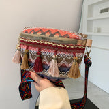 Maxbell Bohemian Fanny Pack Bag Fashionable with Tassels Chest Bag for Running Pink