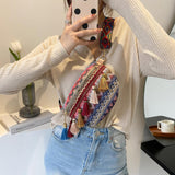 Maxbell Bohemian Fanny Pack Bag Fashionable with Tassels Chest Bag for Running Pink