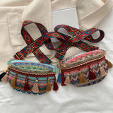 Maxbell Bohemian Fanny Pack Bag Fashionable with Tassels Chest Bag for Running Pink