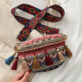 Maxbell Bohemian Fanny Pack Bag Fashionable with Tassels Chest Bag for Running Pink