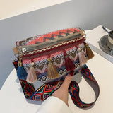 Maxbell Bohemian Fanny Pack Bag Fashionable with Tassels Chest Bag for Running Pink