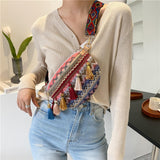 Maxbell Bohemian Fanny Pack Bag Fashionable with Tassels Chest Bag for Running Pink