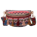 Maxbell Bohemian Fanny Pack Bag Fashionable with Tassels Chest Bag for Running Pink