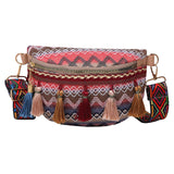 Maxbell Bohemian Fanny Pack Bag Fashionable with Tassels Chest Bag for Running Pink