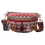 Maxbell Bohemian Fanny Pack Bag Fashionable with Tassels Chest Bag for Running Pink