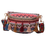 Maxbell Bohemian Fanny Pack Bag Fashionable with Tassels Chest Bag for Running Pink