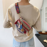 Maxbell Bohemian Fanny Pack Bag Fashionable with Tassels Chest Bag for Running Pink