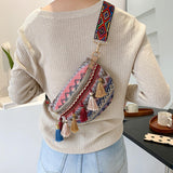 Maxbell Bohemian Fanny Pack Bag Fashionable with Tassels Chest Bag for Running Pink