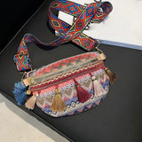 Maxbell Bohemian Fanny Pack Bag Fashionable with Tassels Chest Bag for Running Pink