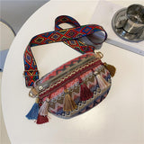 Maxbell Bohemian Fanny Pack Bag Fashionable with Tassels Chest Bag for Running Pink