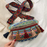 Maxbell Bohemian Fanny Pack Bag Fashionable with Tassels Chest Bag for Running Blue
