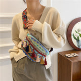 Maxbell Bohemian Fanny Pack Bag Fashionable with Tassels Chest Bag for Running Blue