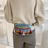 Maxbell Bohemian Fanny Pack Bag Fashionable with Tassels Chest Bag for Running Blue