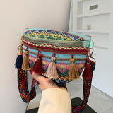 Maxbell Bohemian Fanny Pack Bag Fashionable with Tassels Chest Bag for Running Blue