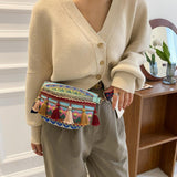Maxbell Bohemian Fanny Pack Bag Fashionable with Tassels Chest Bag for Running Blue