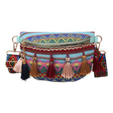 Maxbell Bohemian Fanny Pack Bag Fashionable with Tassels Chest Bag for Running Blue