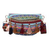 Maxbell Bohemian Fanny Pack Bag Fashionable with Tassels Chest Bag for Running Blue
