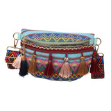 Maxbell Bohemian Fanny Pack Bag Fashionable with Tassels Chest Bag for Running Blue